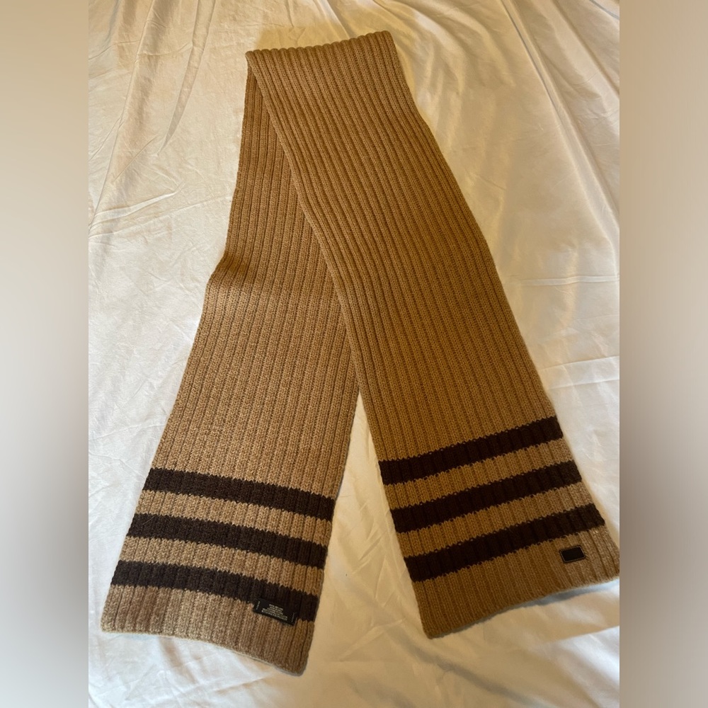 Coach unisex camel and brown wool scarf